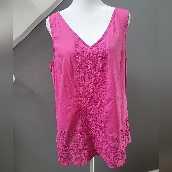 Soft Surroundings Pink Embroidered Eyelet Sleeveless Top 100% Cotton Med - Picture 2 of 6